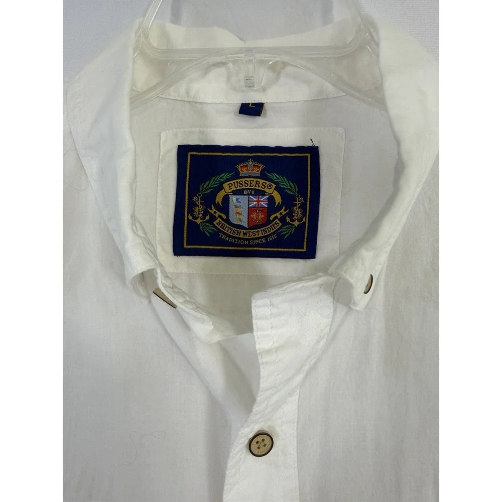 Vintage Pussers West Indies Mens Shirt Size L White Lightweight Nautical Coastal